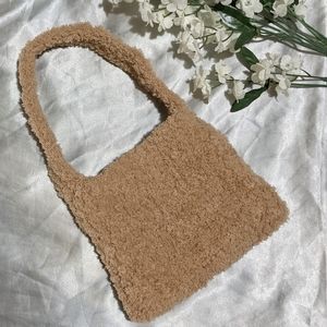 Fluffy brown crochet mini shoulder bag
